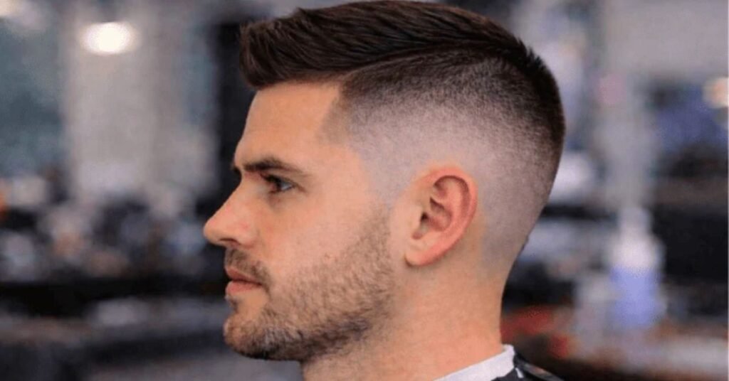 High fade haircut with sharp hairline