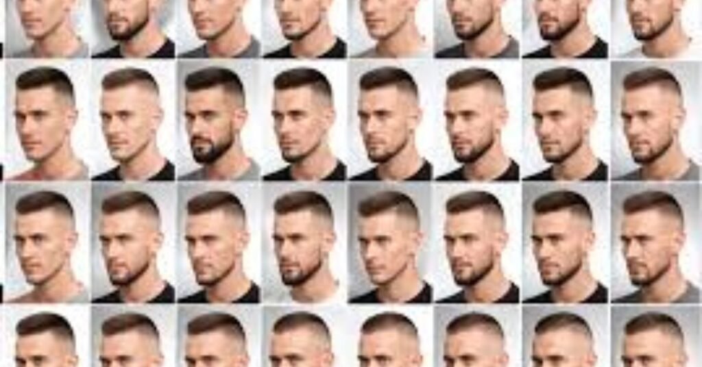 Textured short crew haircut style